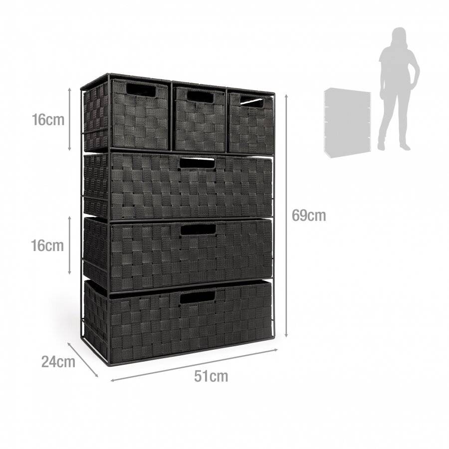 EHC Woven 3+3 Chest of Drawer storage Organizer Unit - Black
