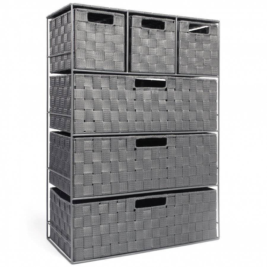 EHC Woven 3+3 Chest of Drawer storage Organizer Unit - Grey