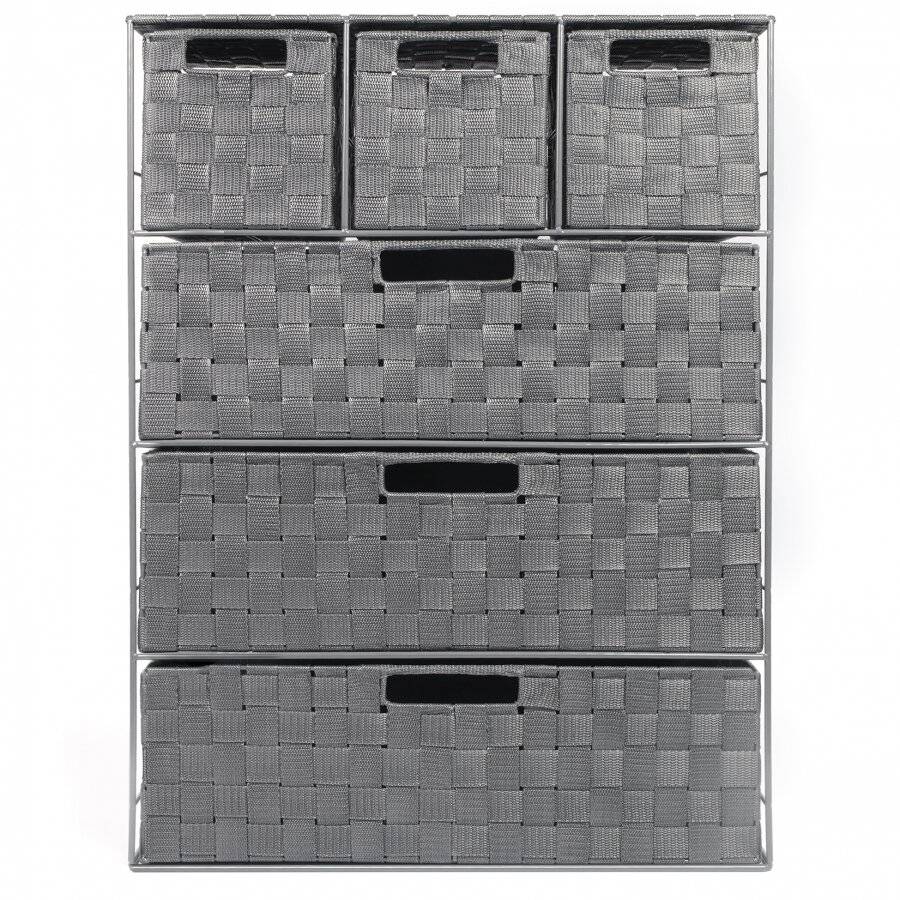 EHC Woven 3+3 Chest of Drawer storage Organizer Unit - Grey