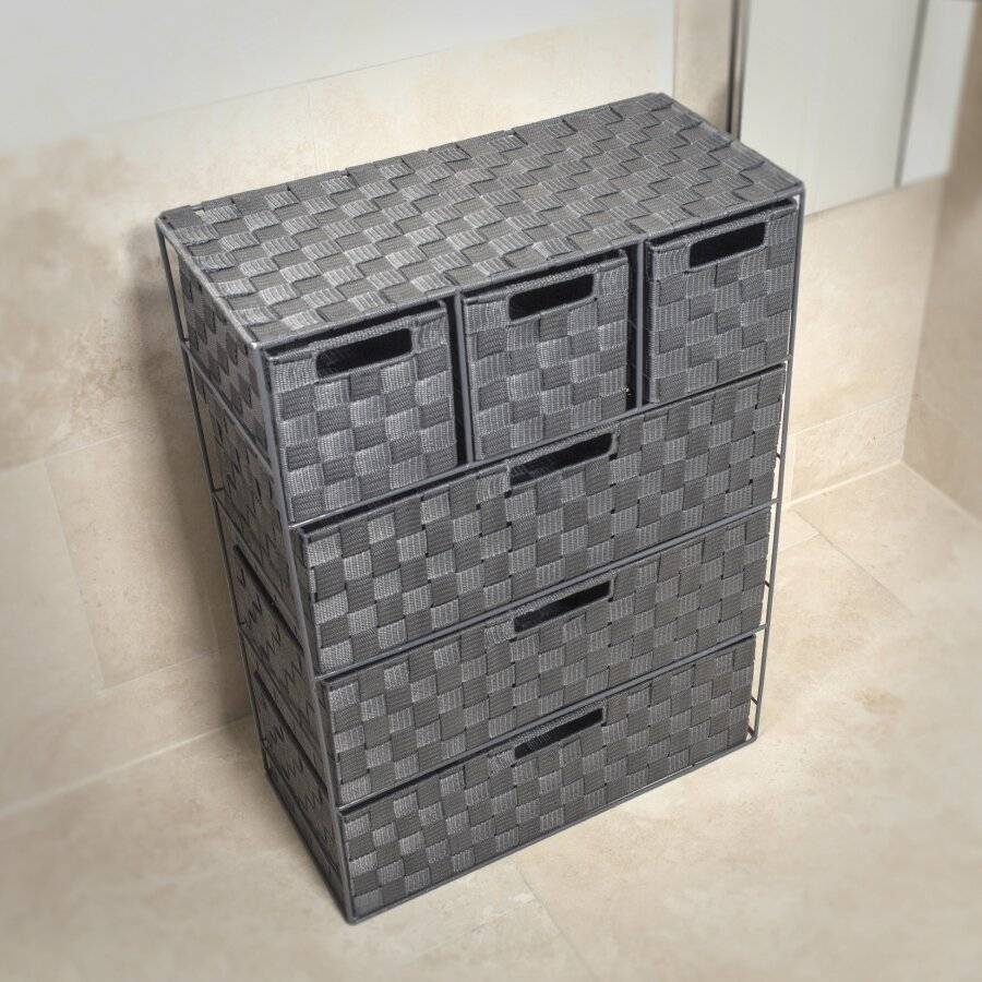 EHC Woven 3+3 Chest of Drawer storage Organizer Unit - Grey