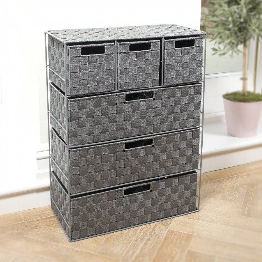 EHC Woven 3+3 Chest of Drawer storage Organizer Unit - Grey