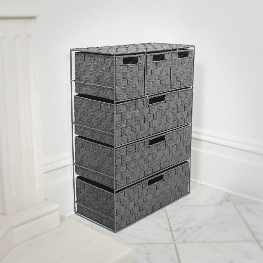 EHC Woven 3+3 Chest of Drawer storage Organizer Unit - Grey