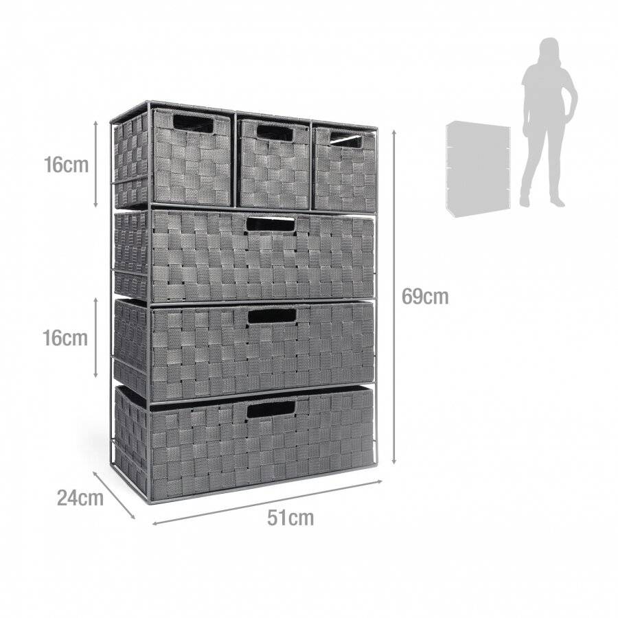 EHC Woven 3+3 Chest of Drawer storage Organizer Unit - Grey