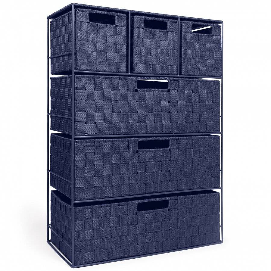EHC Woven 3+3 Chest of Drawer storage Organizer Unit - Navy Blue