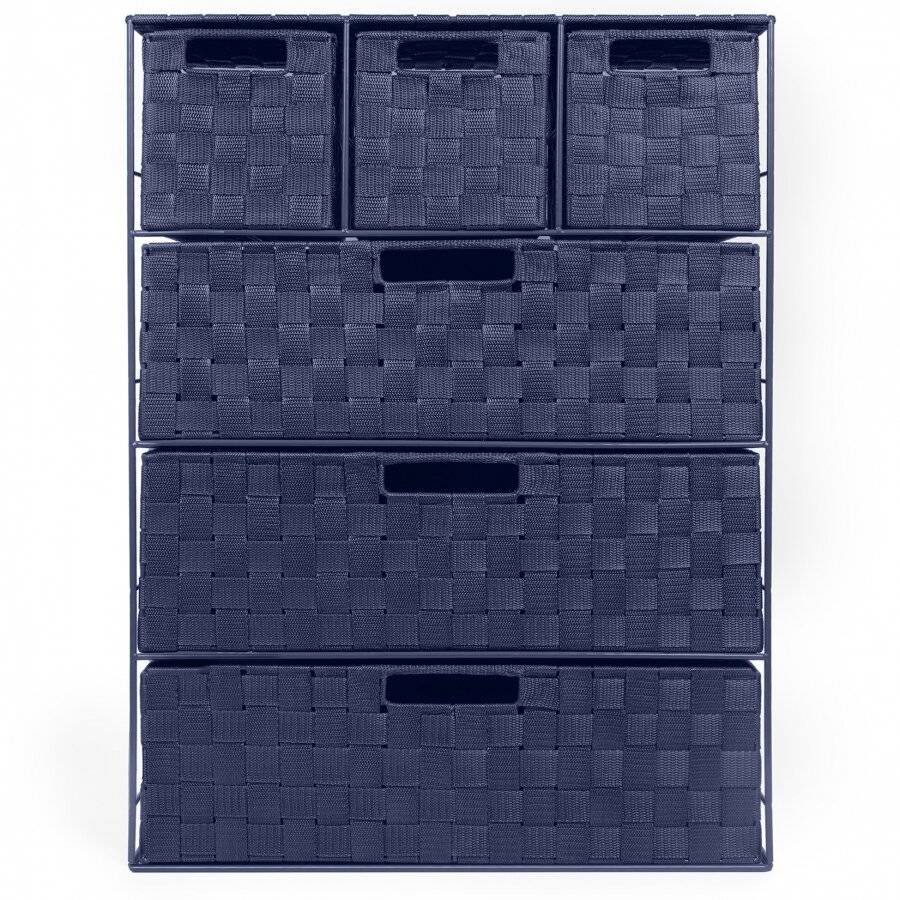 EHC Woven 3+3 Chest of Drawer storage Organizer Unit - Navy Blue