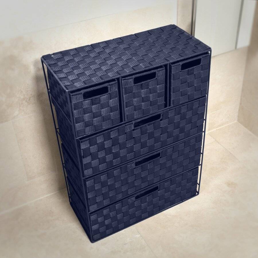 EHC Woven 3+3 Chest of Drawer storage Organizer Unit - Navy Blue