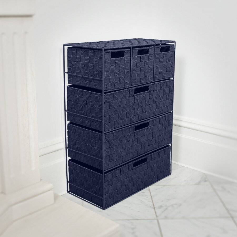 EHC Woven 3+3 Chest of Drawer storage Organizer Unit - Navy Blue