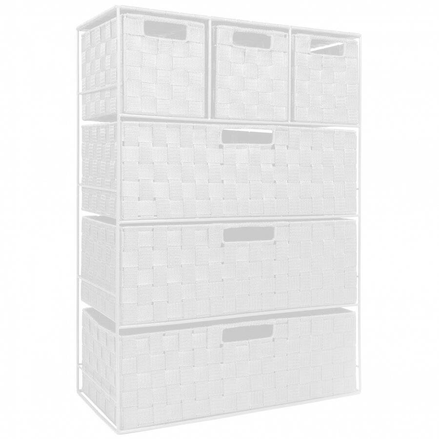 EHC Woven 3+3 Chest of Drawer storage Organizer Unit - White