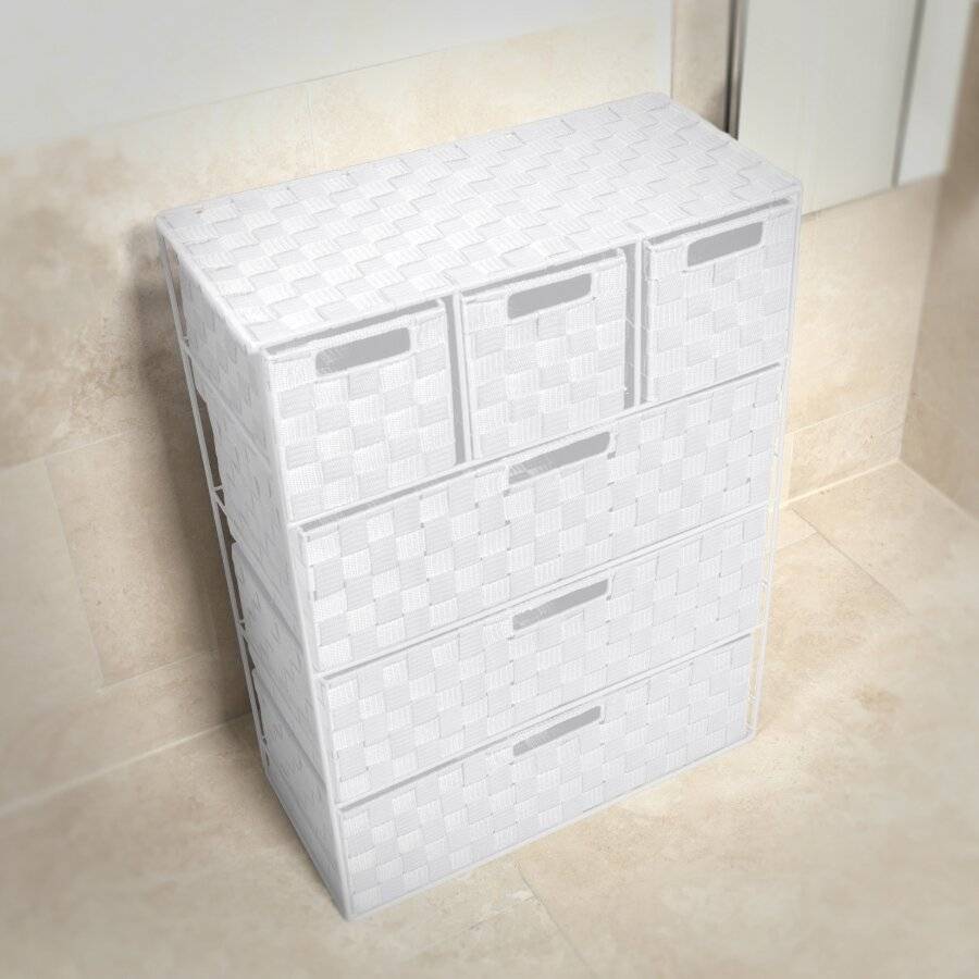 EHC Woven 3+3 Chest of Drawer storage Organizer Unit - White