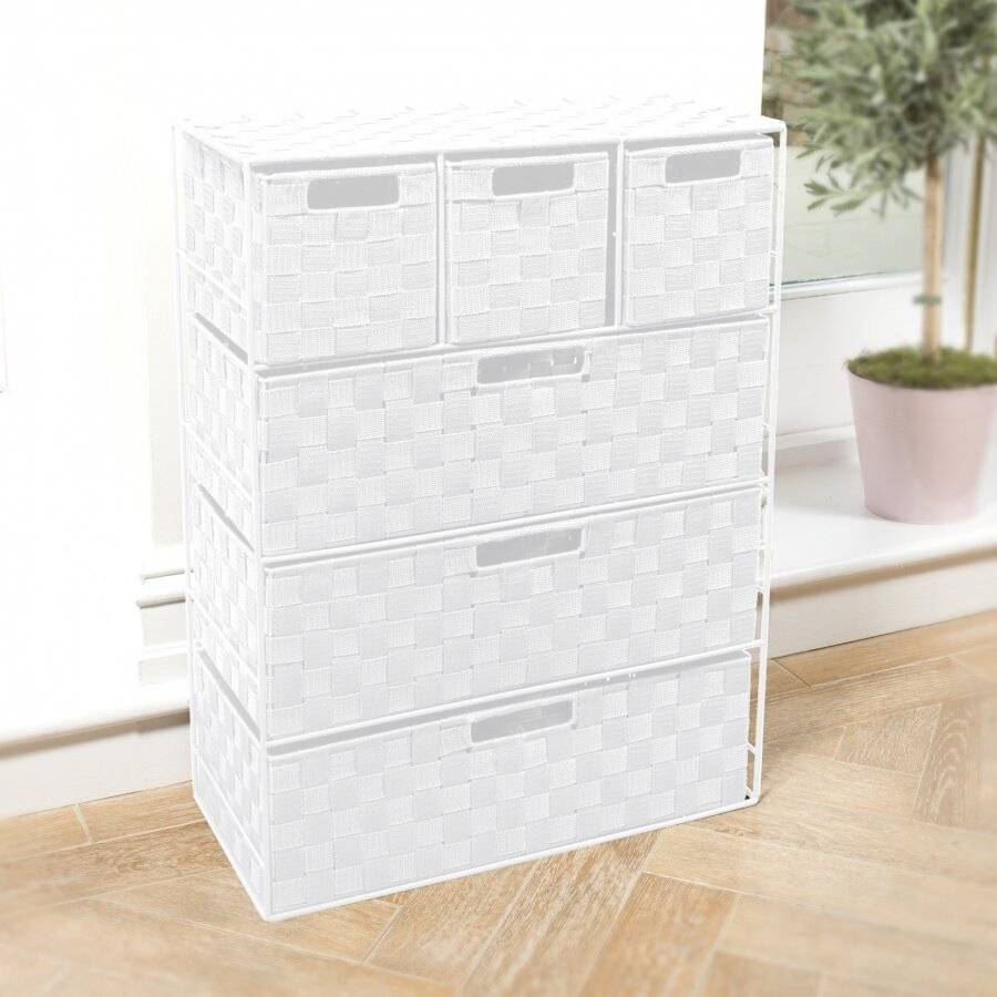 EHC Woven 3+3 Chest of Drawer storage Organizer Unit - White