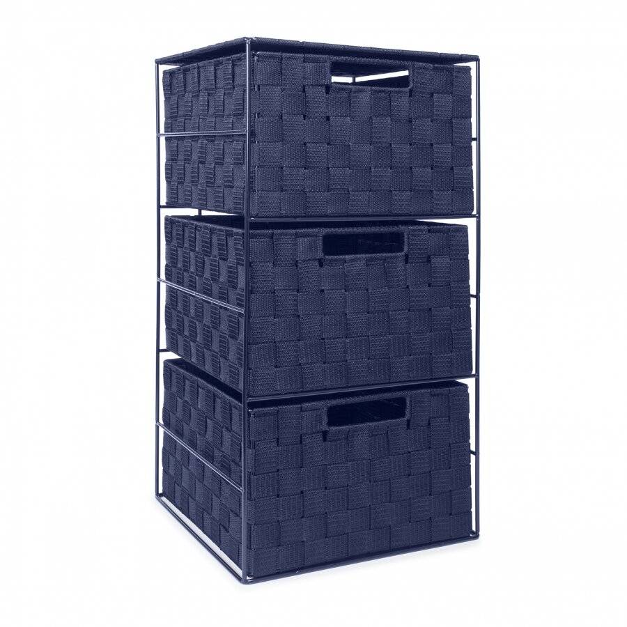 EHC Woven 3 Drawer Storage Cabinet For Bathroom, Bedroom - Navy Blue