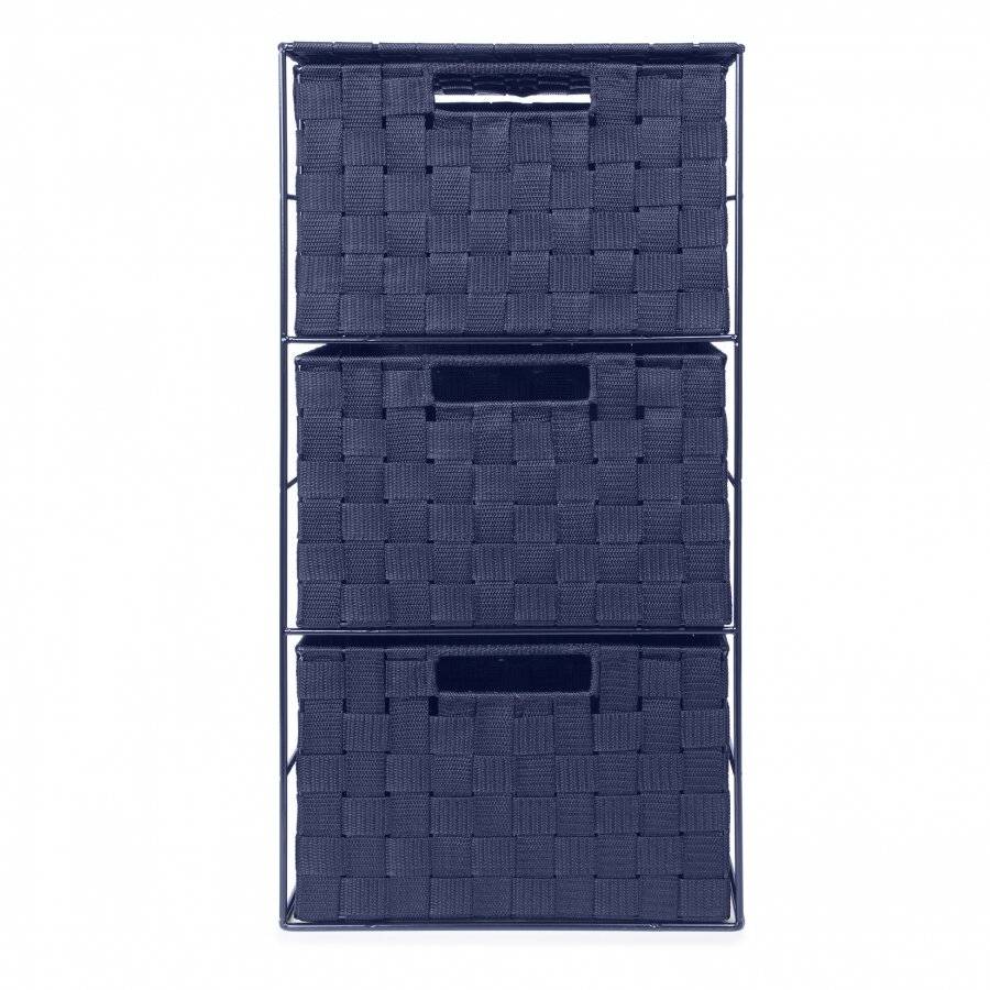 EHC Woven 3 Drawer Storage Cabinet For Bathroom, Bedroom - Navy Blue