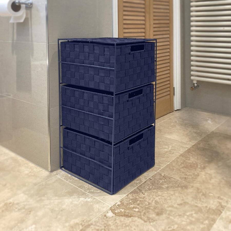 EHC Woven 3 Drawer Storage Cabinet For Bathroom, Bedroom - Navy Blue