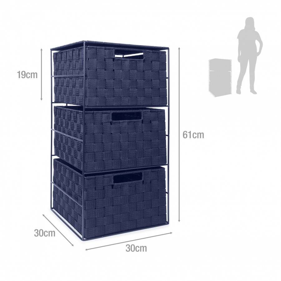 EHC Woven 3 Drawer Storage Cabinet For Bathroom, Bedroom - Navy Blue