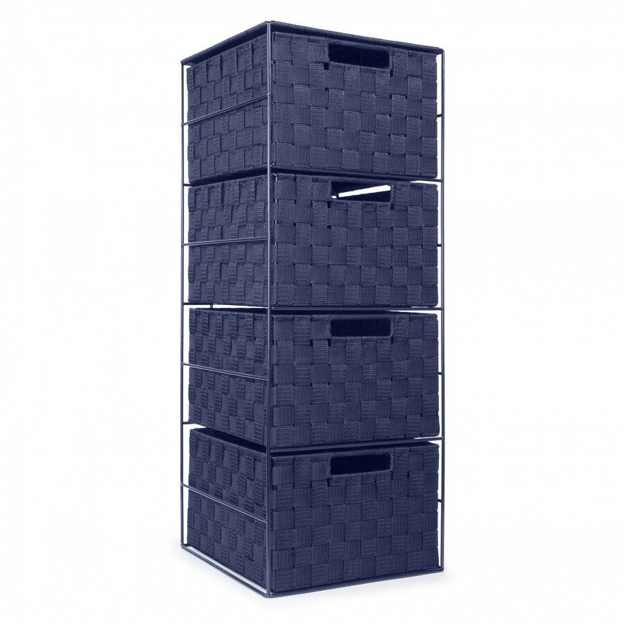 EHC Woven 4 Drawer Polypropylene Cabinet For Bathroom, Bedroom - Blue