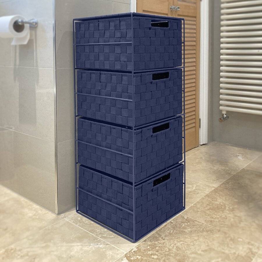 EHC Woven 4 Drawer Polypropylene Cabinet For Bathroom, Bedroom - Blue