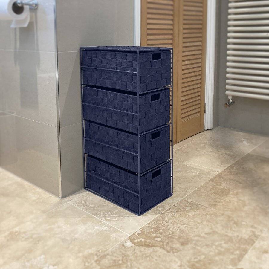 EHC 4 Drawer Storage Unit Cabinet For Bathroom, Bedroom - Navy Blue