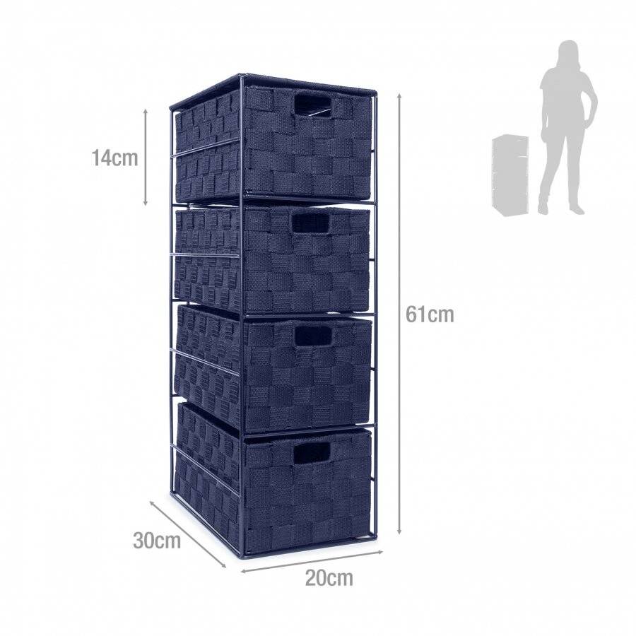 EHC 4 Drawer Storage Unit Cabinet For Bathroom, Bedroom - Navy Blue