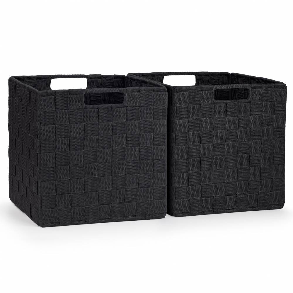 EHC Woven Collapsible Basket, Storage Cubes, Set of 2 Boxes - Black