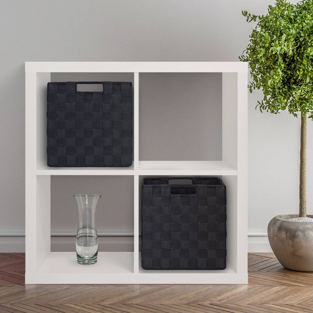 EHC Woven Collapsible Basket, Storage Cubes, Set of 2 Boxes - Black