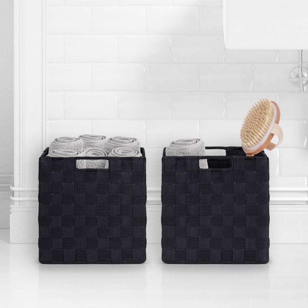 EHC Woven Collapsible Basket, Storage Cubes, Set of 2 Boxes - Black