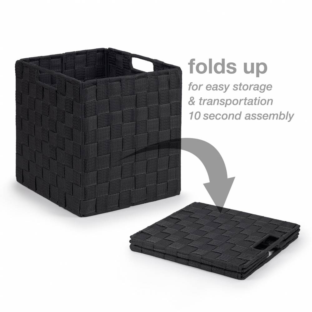 EHC Woven Collapsible Basket, Storage Cubes, Set of 2 Boxes - Black