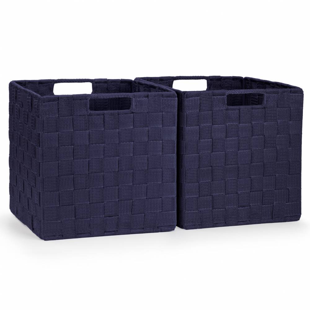 EHC Woven Collapsible Basket, Storage Cubes, Set of 2 Boxes - Blue