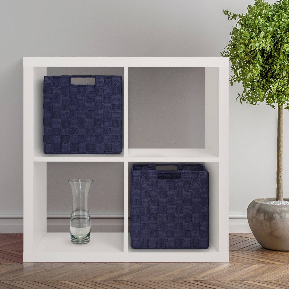 EHC Woven Collapsible Basket, Storage Cubes, Set of 2 Boxes - Blue