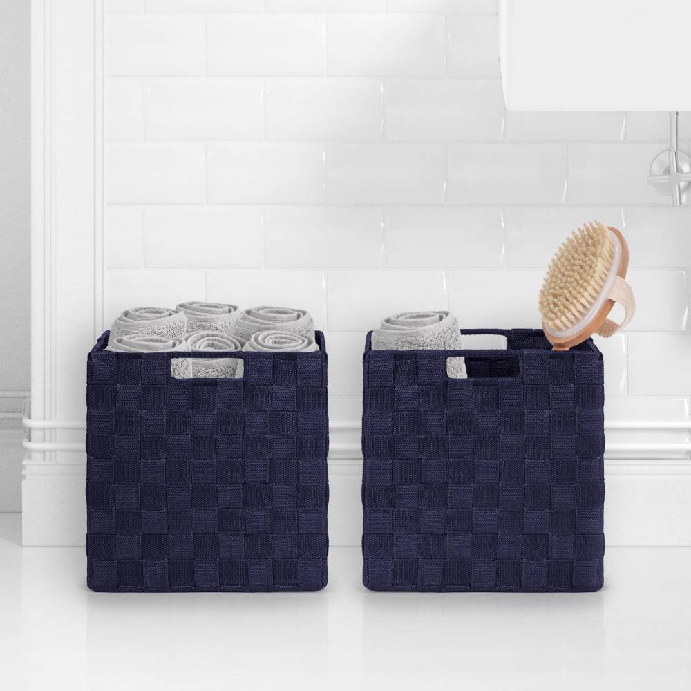 EHC Woven Collapsible Basket, Storage Cubes, Set of 2 Boxes - Blue