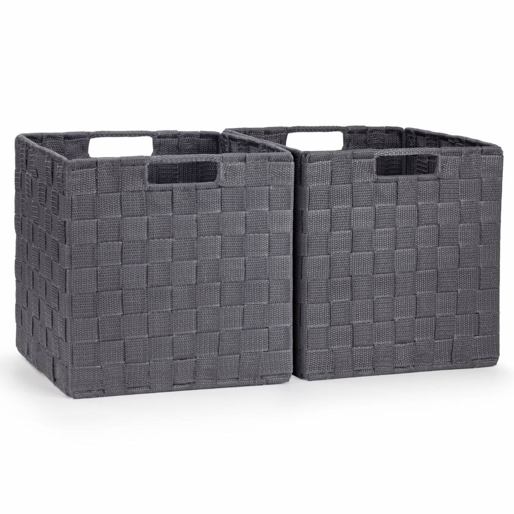 EHC Woven Collapsible Basket, Storage Cubes, Set of 2 Boxes - Grey