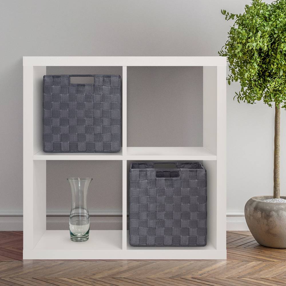 EHC Woven Collapsible Basket, Storage Cubes, Set of 2 Boxes - Grey