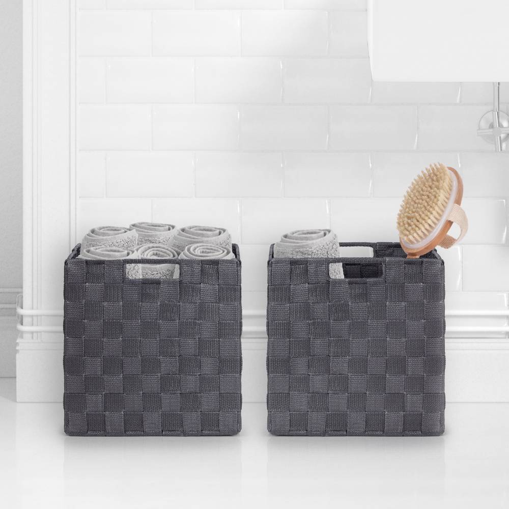 EHC Woven Collapsible Basket, Storage Cubes, Set of 2 Boxes - Grey