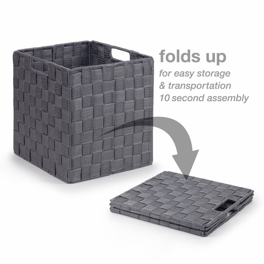 EHC Woven Collapsible Basket, Storage Cubes, Set of 2 Boxes - Grey