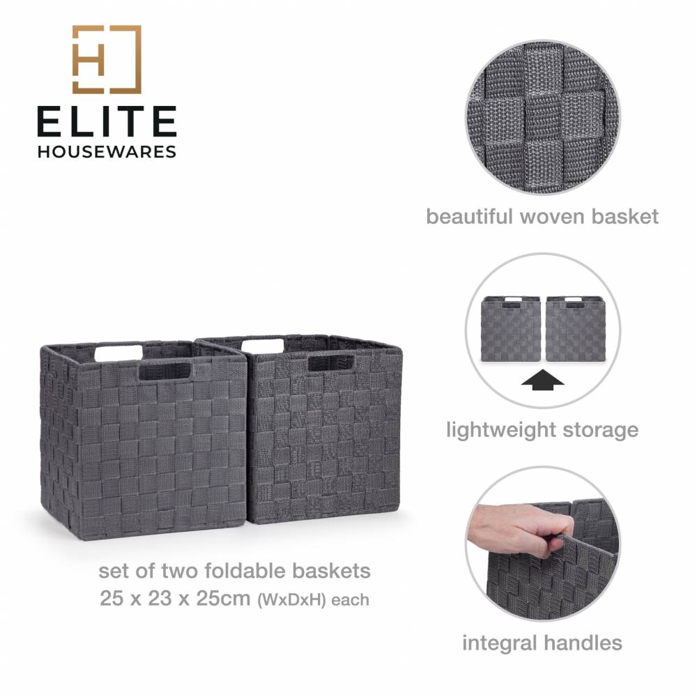EHC Woven Collapsible Basket, Storage Cubes, Set of 2 Boxes - Grey