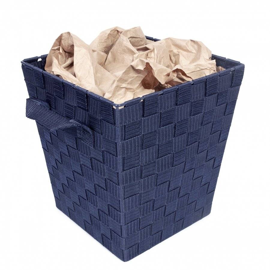 EHC Woven Waste Paper Bin Basket With Hollow Handle - Blue