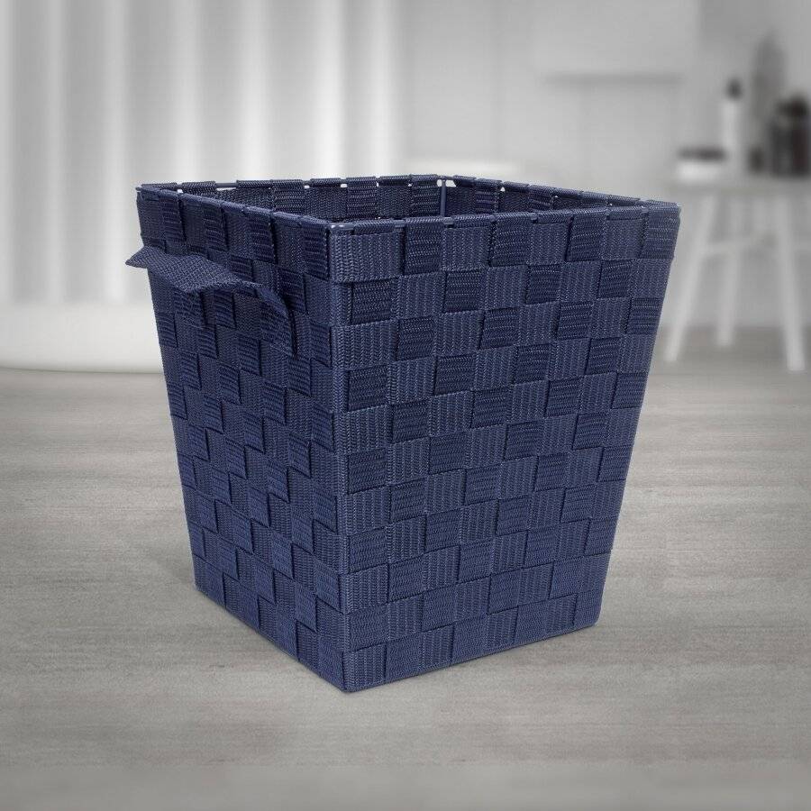 EHC Woven Waste Paper Bin Basket With Hollow Handle - Blue