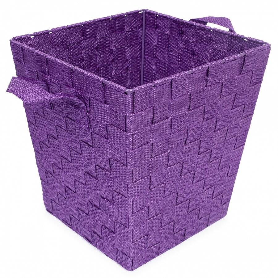 EHC Woven Waste Paper Bin Basket With Hollow Handle - Purple