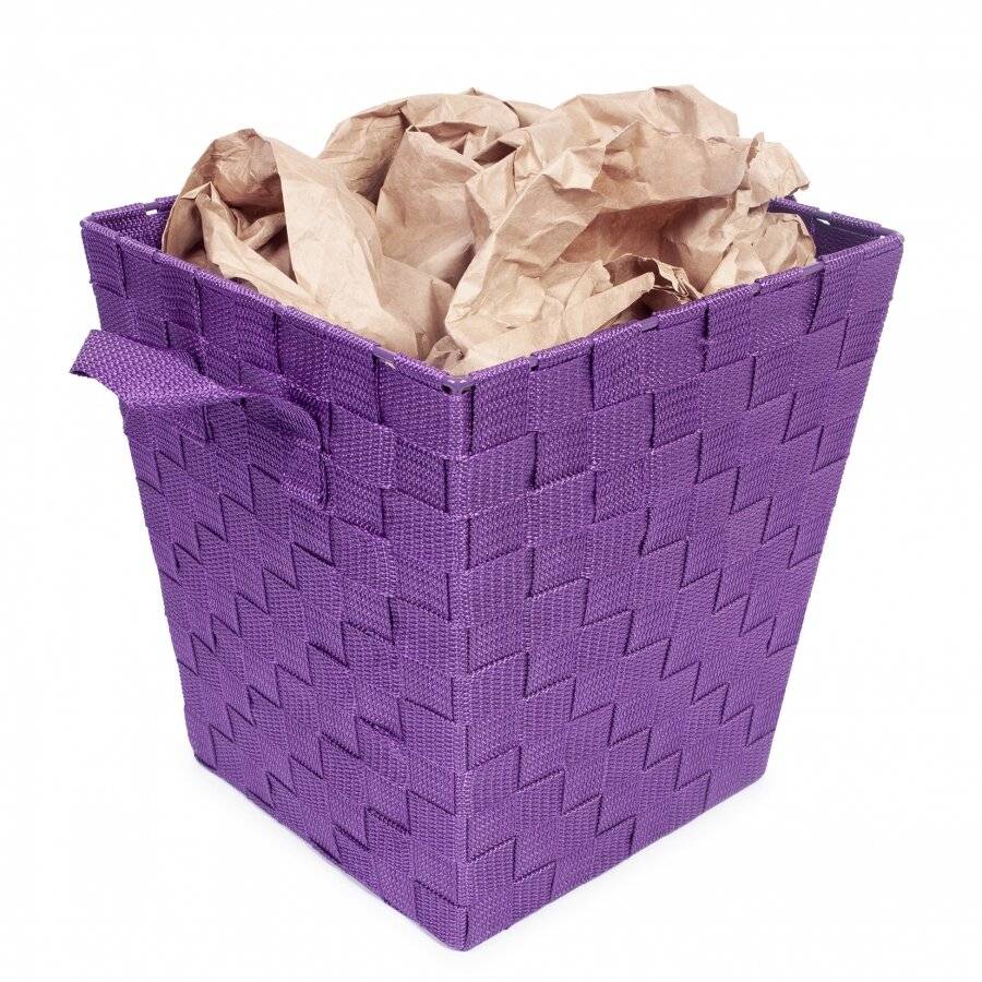 EHC Woven Waste Paper Bin Basket With Hollow Handle - Purple