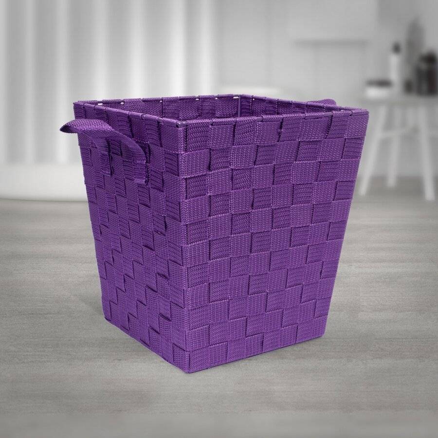 EHC Woven Waste Paper Bin Basket With Hollow Handle - Purple