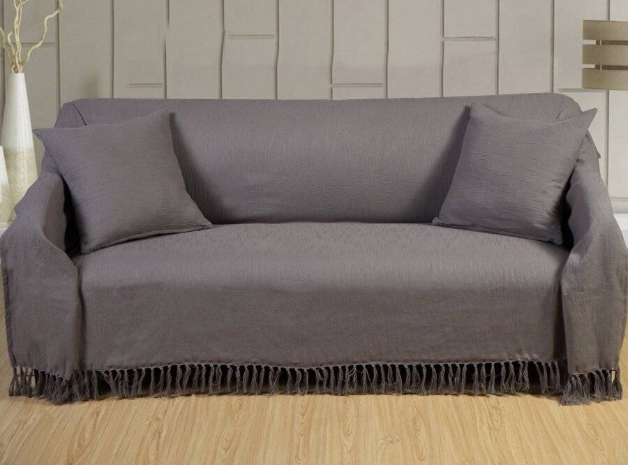 Elegant Slub Cotton Throws For Sofa, Settees or King Size Bed - Grey