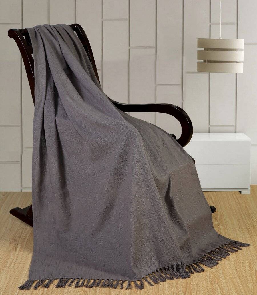 Elegant Slub Cotton Throws For Sofa, Settees or Single Bed - Grey