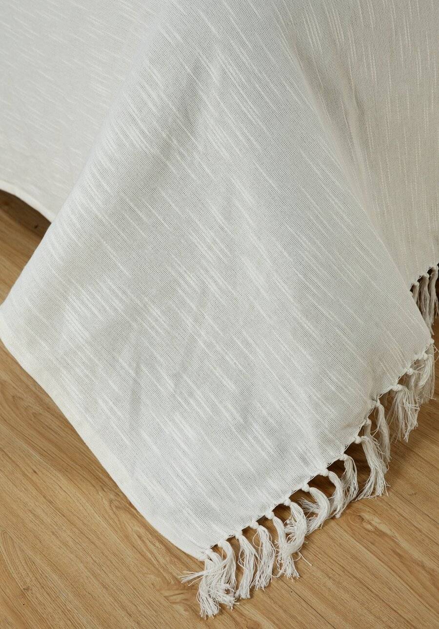 EHC Elegant Slub Cotton Throws For Sofa, Settees or Single Bed - Ivory