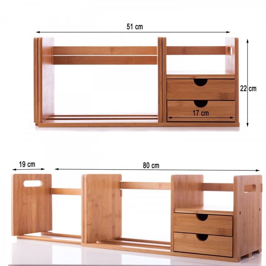Expendable Desk Organizer With 2 Drawers & Adjustable Bookshelf