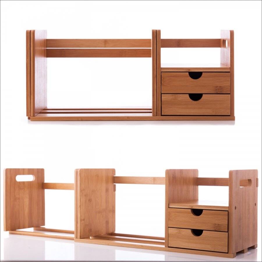 Expendable Desk Organizer With 2 Drawers & Adjustable Bookshelf