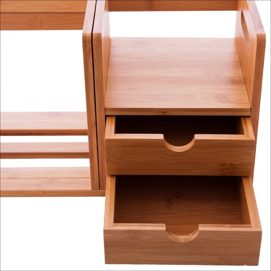Expendable Desk Organizer With 2 Drawers & Adjustable Bookshelf