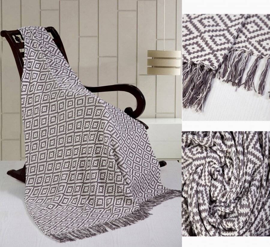 Exquisite Diamond Pattern Cotton Throw For Single Bed or Sofa - Smoke