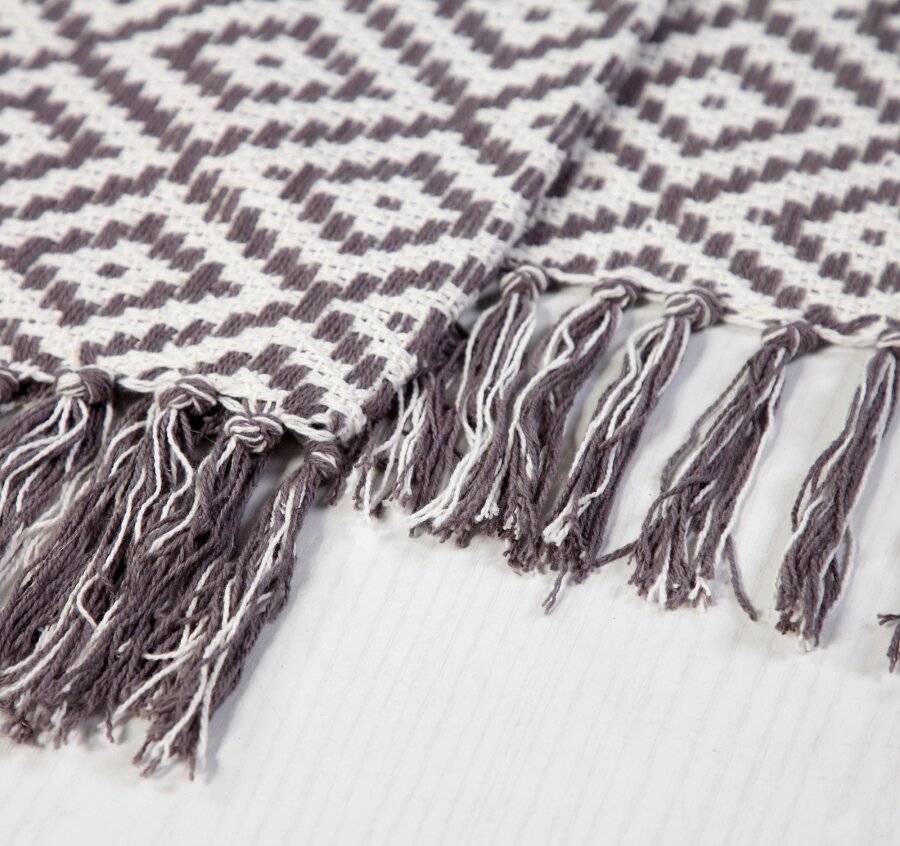 Exquisite Diamond Pattern Cotton Throw For Single Bed or Sofa - Smoke