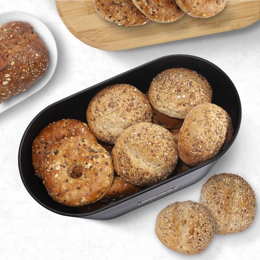 Extra Large Bread Bin with Lid, Black, 8L, 19.5 x 34 (W) x  20.5 (H)cm