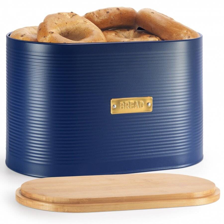 Extra Large Bread Bin With Lid, Navy Blue, 8 L, 34 x 19.5 x 20.5 cm