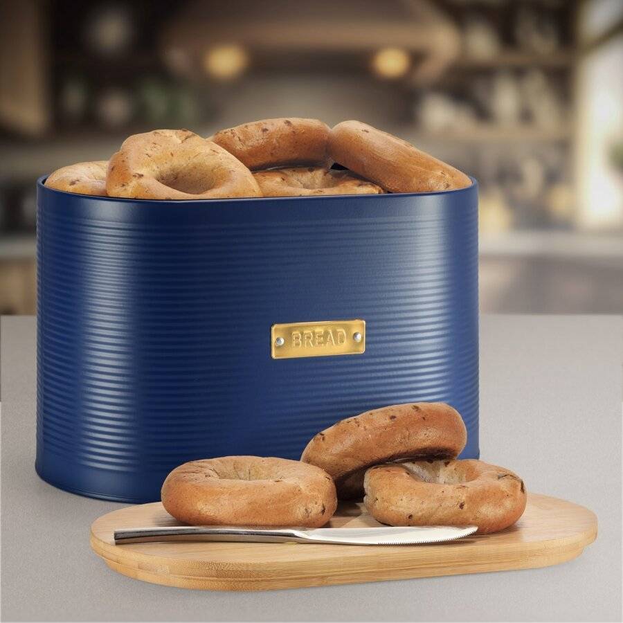 Extra Large Bread Bin With Lid, Navy Blue, 8 L, 34 x 19.5 x 20.5 cm